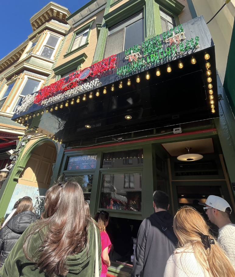 The crowded exterior of Tony’s Coal Fired Pizza & Slice House.